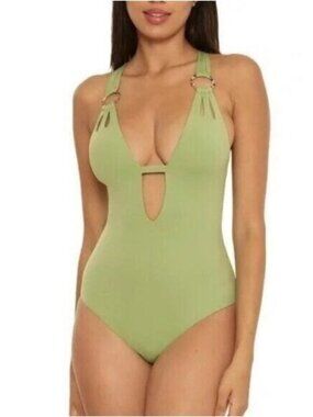 Becca by Rebecca Virtue One-Piece Swimsuit Color Code Skylar Plunge Sage S